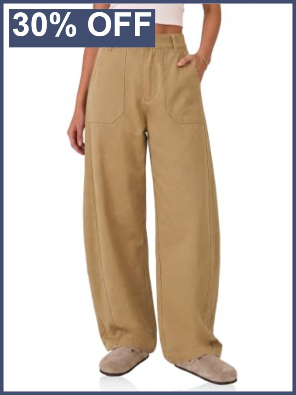 Cuffed Wide Leg Barrel Pants High Waisted with Pockets